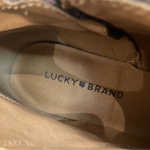 LUCKY BRAND Sz 8 LK-Enitha  Faux Suede Buckle Harness Stacked Heels Booties - Picture 6 of 12